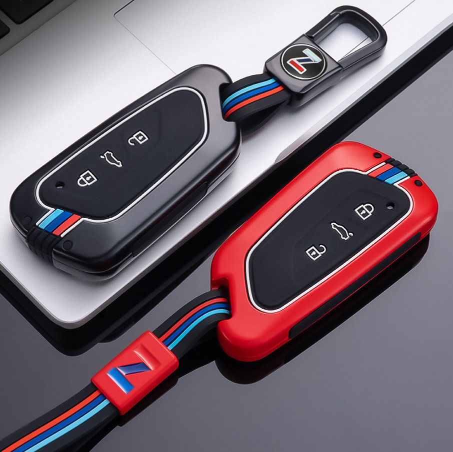 Premium Alu Schlüssel Cover für Renault Schlüssel mit Silikon Tastenschutz  + Nachleuchtend HEK10-R12