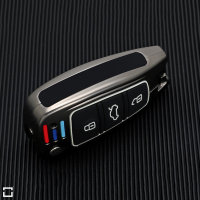 Premium Alu Schlüssel Cover für Audi Schlüssel mit Silikon Tastenschutz + Nachleuchtend  HEK10-AX3-S222