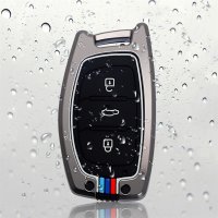 Premium Alu Schlüssel Cover für Hyundai Schlüssel mit Silikon Tastenschutz + Nachleuchtend  HEK10-D1