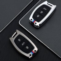 Premium Alu Schlüssel Cover für Hyundai Schlüssel mit Silikon Tastenschutz + Nachleuchtend  HEK10-D2