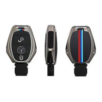 Premium Alu Schlüssel Cover für Mercedes-Benz Schlüssel mit Silikon Tastenschutz + Nachleuchtend  HEK10-M6