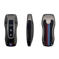 Premium Alu Schlüssel Cover für Porsche Schlüssel mit Silikon Tastenschutz + Nachleuchtend  HEK10-PE2