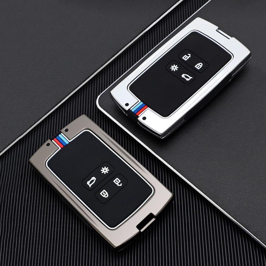 Premium Alu Schlüssel Cover für Renault Schlüssel mit Silikon Tastenschutz + Nachleuchtend  HEK10-R12