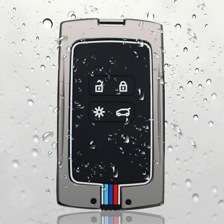 Premium Alu Schlüssel Cover für Renault Schlüssel mit Silikon Tastenschutz + Nachleuchtend  HEK10-R12