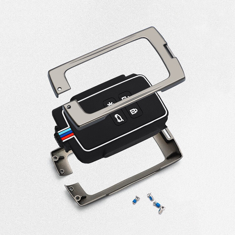 Premium Alu Schlüssel Cover für Renault Schlüssel mit Silikon Tastenschutz + Nachleuchtend  HEK10-R12