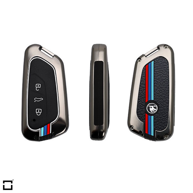 Premium Alu Schlüssel Cover für Volkswagen, Skoda, Seat Schlüssel mit Silikon Tastenschutz + Nachleuchtend  HEK10-V11-S222