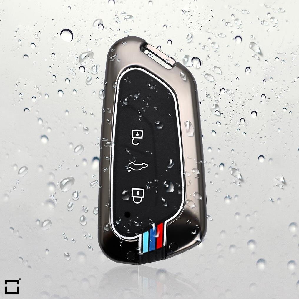 Premium Alu Schlüssel Cover für Volkswagen, Skoda, Seat Schlüssel mit Silikon Tastenschutz + Nachleuchtend  HEK10-V11-S222