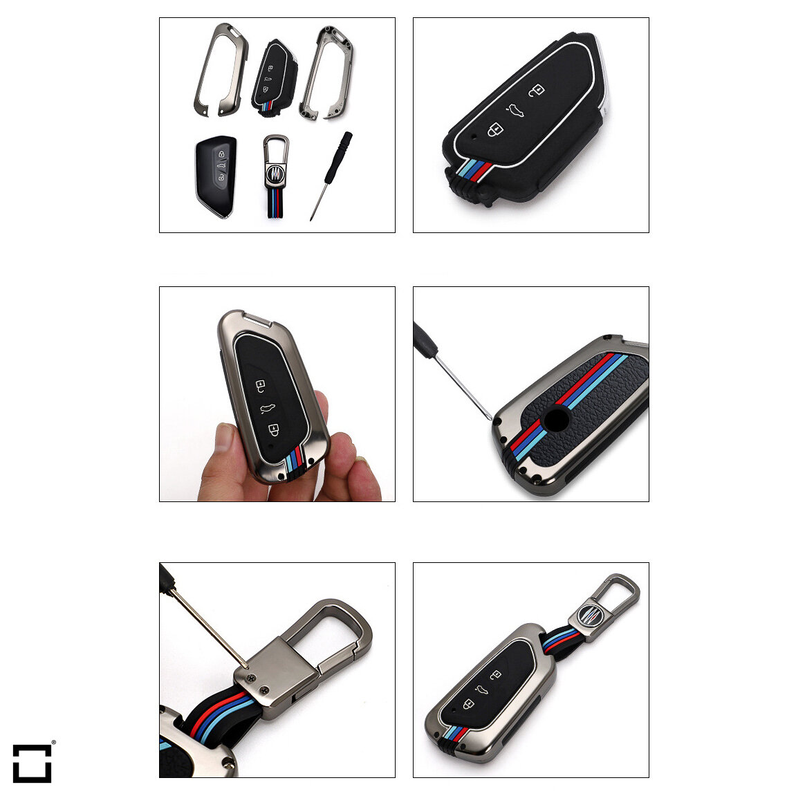 Premium Alu Schlüssel Cover für Volkswagen, Skoda, Seat Schlüssel mit Silikon Tastenschutz + Nachleuchtend  HEK10-V11-S222