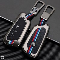 Premium Alu Schlüssel Cover für Volkswagen, Skoda, Seat Schlüssel mit Silikon Tastenschutz + Nachleuchtend  HEK10-V11-S222