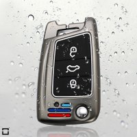 Premium Alu Schlüssel Cover für Volkswagen, Skoda, Seat Schlüssel mit Silikon Tastenschutz + Nachleuchtend  HEK10-V3-S222