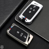 Premium Alu Schlüssel Cover für Volkswagen, Skoda, Seat Schlüssel mit Silikon Tastenschutz + Nachleuchtend  HEK10-V4-S222
