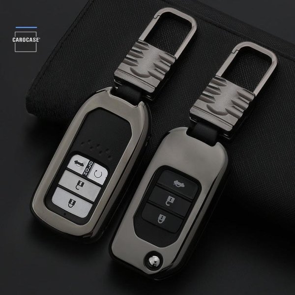 Hallmo-Auto-Rindsleder-Leder-Schlüsselschutzabdeckung Key-Hülle für Honda  4-Button (blau)