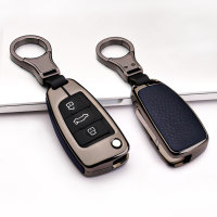 Aluminum, Leather key fob cover case fit for Audi AX3...