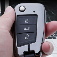 Aluminium, Leder Schlüssel Cover passend für Volkswagen, Audi, Skoda, Seat Schlüssel  HEK15-V3