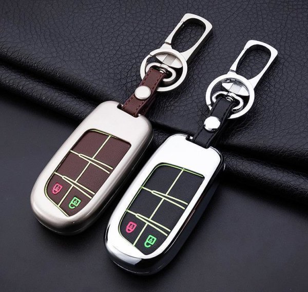 Alu Hartschalen Schlüssel Cover passend für Jeep, Fiat Autoschlüssel mit Leuchtfunktion  HEK17-J4