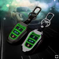 Alu Hartschalen Schlüssel Cover passend für Citroen, Peugeot Autoschlüssel mit Leuchtfunktion  HEK17-P1