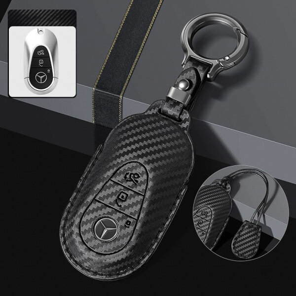 Carocase Carbon Avaimensuojus Mercedes Benz autonavaimille (Tyyppi M11) | Premium nahkainen suojakotelo hiilikuituilmeellä Premium nahkakotelo autonavaimille suojus
