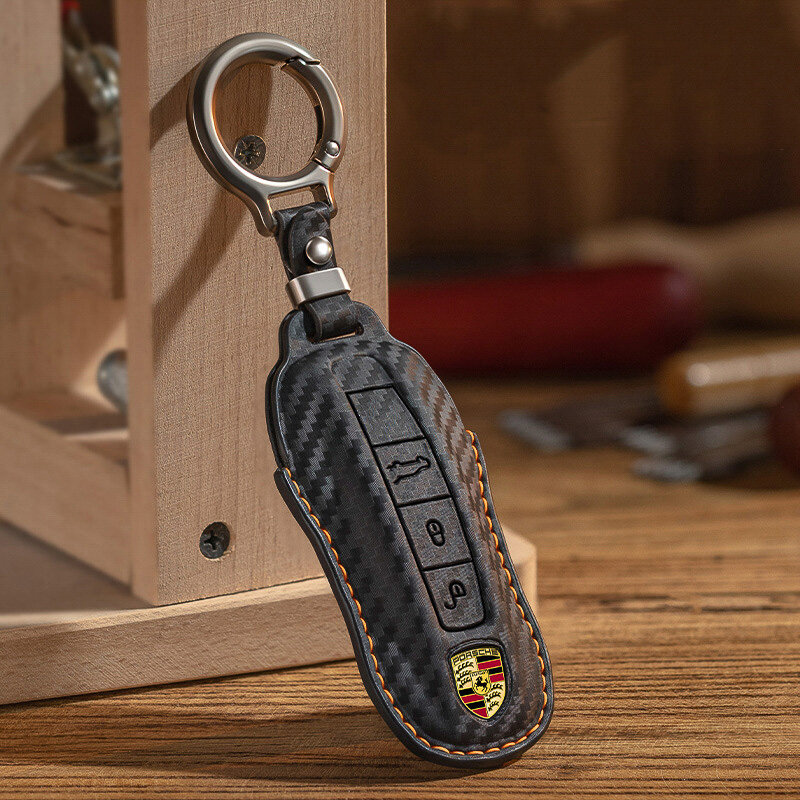 Carocase Carbon Schlüsselhülle für Porsche Autoschlüssel (Typ PE2) | Premium Carbon-Look Leder-Schutzhülle