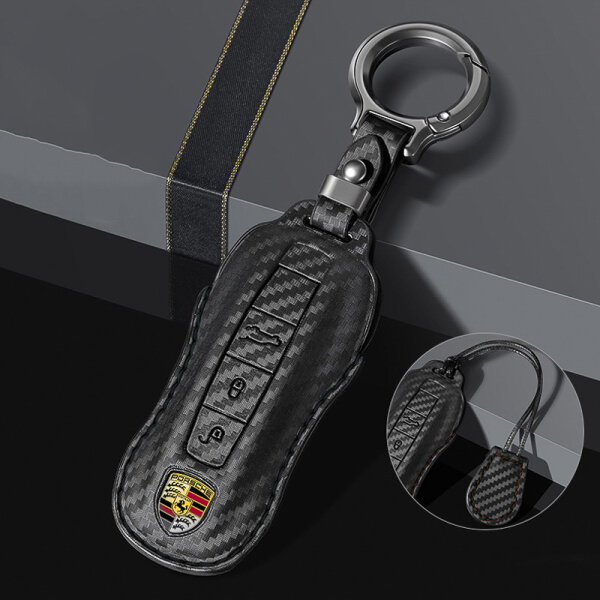 Carocase Carbon Schlüsselhülle für Porsche Autoschlüssel (Typ PE2) | Premium Carbon-Look Leder-Schutzhülle Premium Schutzhülle Autoschlüssel Case