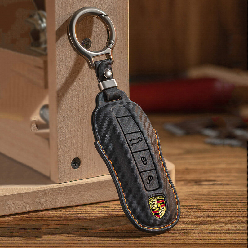 Carocase Carbon Schlüsselhülle für Porsche Autoschlüssel (Typ PEX) | Premium Carbon-Look Leder-Schutzhülle Premium Autoschlüssel Schutzhülle - Detailansicht 3