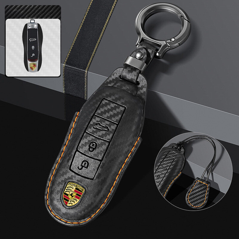 Carocase Carbon Schlüsselhülle für Porsche Autoschlüssel (Typ PEX) | Premium Carbon-Look Leder-Schutzhülle