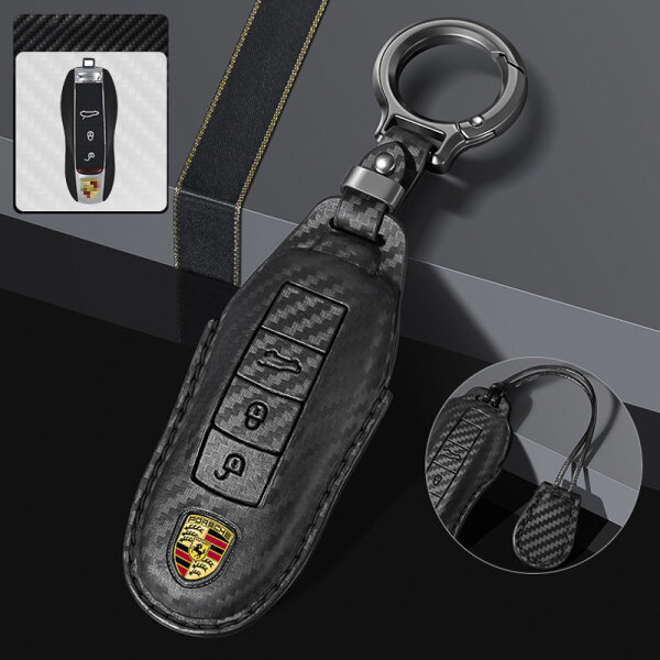 Carocase Carbon Schlüsselhülle für Porsche Autoschlüssel (Typ PEX) | Premium Carbon-Look Leder-Schutzhülle Premium Schutzhülle Autoschlüssel Case
