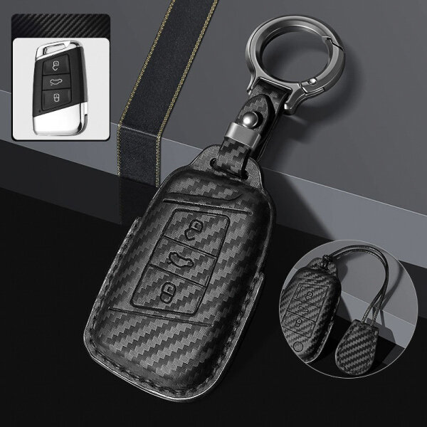 Carocase Carbon Raktų Dėklas Seat / Skoda / VW raktams (Tipas V4) | Premium odinis apsauginis dėklas anglies pluošto išvaizda Odinis dėklas raktams Premium apsauga