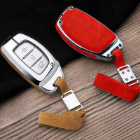 Aluminum, Alcantara/leather key fob cover case fit for Hyundai D1, D2 remote key