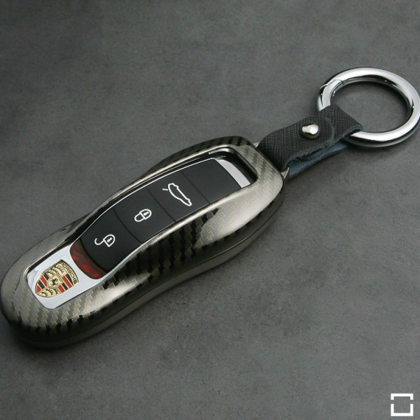 Premium Carbon-Look Aluminium, Aluminium-Zink Schlüssel Cover passend für Porsche Schlüssel  HEK32-PEX-S226