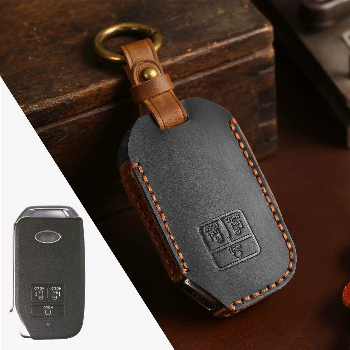 Kožené puzdro na kľúče od auta Kia (typ K11) | Carocase Premium Premium kožené puzdro na kľúče od auta