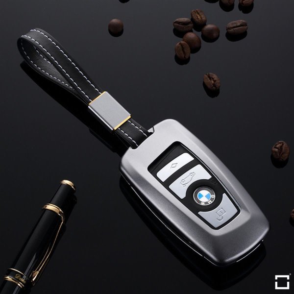 Alu Schlüssel Cover für BMW Schlüssel inkl. Lederband  (vefügbar in 7 Farben) HEK34-B4B5