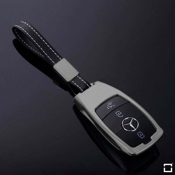 Alu Schlüssel Cover für Mercedes-Benz Schlüssel inkl. Lederband  HEK34-M9