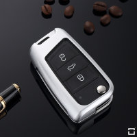 Alu Schlüssel Cover für Volkswagen, Audi, Skoda, Seat Schlüssel inkl. Lederband  HEK34-V3