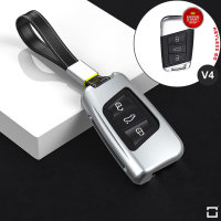 Alu Schlüssel Cover für Volkswagen, Skoda, Seat Schlüssel inkl. Lederband  HEK34-V4