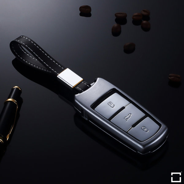 Alu Schlüssel Cover für Volkswagen Schlüssel inkl. Lederband HEK34