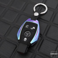 Alu Schlüssel Cover mit Silikon Tastenabdeckung passend für Mercedes-Benz Autoschlüssel  HEK37-M7