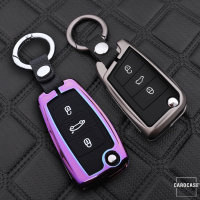 Alu Schlüssel Cover mit Silikon Tastenabdeckung passend für Volkswagen, Audi, Skoda, Seat Autoschlüssel  HEK37-V3