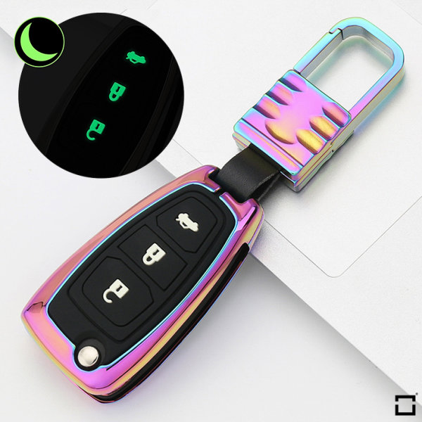Schlüssel Cover mit Silikon Tastenabdeckung (Leuchtend) passend für Ford Autoschlüssel  HEK54-F4-S114