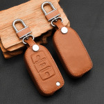 Leder Schlüssel Cover passend für Volkswagen, Skoda, Seat Schlüssel V2 braun