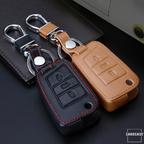 Leather key fob cover case fit for Volkswagen, Audi, Skoda, Seat V3 remote key  
