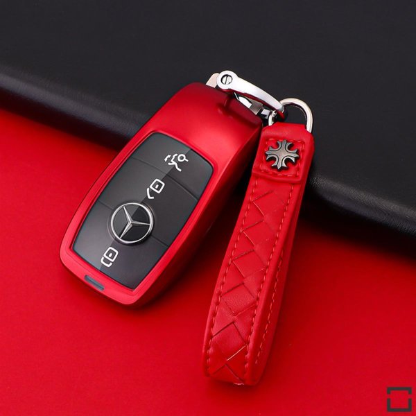 Silikon Alcantara Schutzhülle passend für Mercedes-Benz Schlüssel +  Lederband + Karabiner SEK12-M9