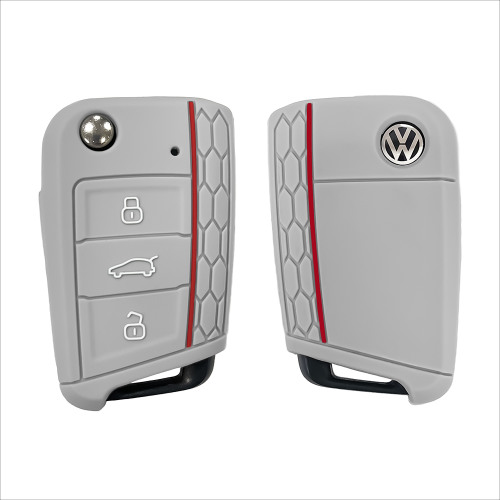 Silikon Schutzhülle / Cover passend für Volkswagen, Audi, Skoda, Seat Autoschlüssel V3 grau