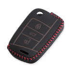 Schlüssel Etui für VW aus echtem Leder - Schlüsseltyp V3 schwarz/rot
