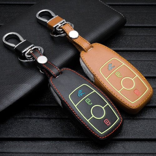 Leder Schlüssel Cover passend für Mercedes-Benz Schlüssel  LEUCHTEND! LEK2-M9