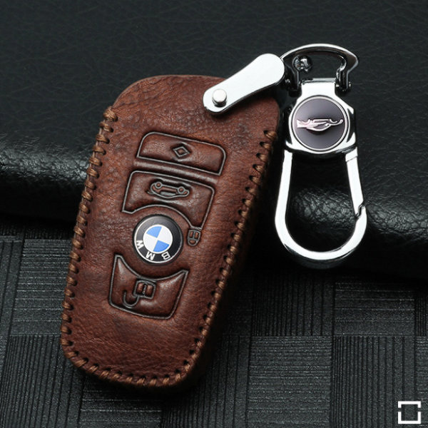 Premium Leder Schlüsselhülle / Schutzhülle (LEK13) passend für BMW Schlüssel inkl. Karabiner