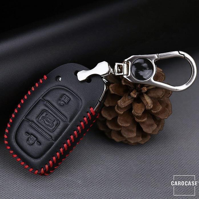 Leder Schlüssel Cover passend für Hyundai Schlüssel D1 Premium Autoschlüssel Schutzhülle - Detailansicht 3