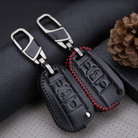 Leather key fob cover case fit for Citroen, Peugeot P3...