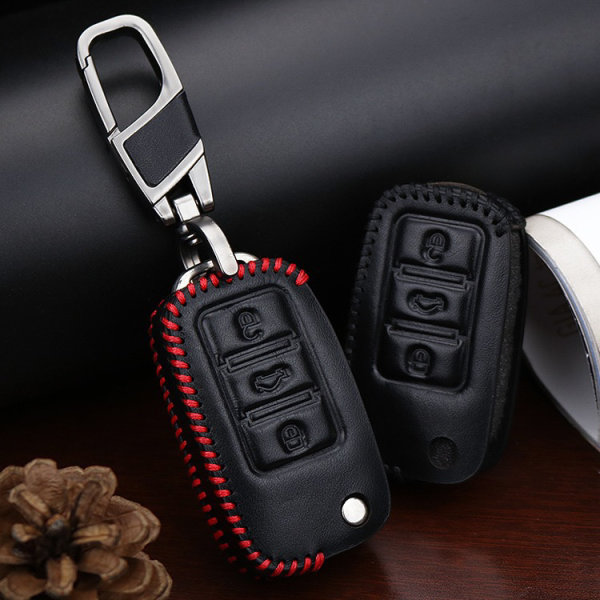 Leder Schlüssel Cover passend für Volkswagen, Skoda, Seat Schlüssel V2, ST2, SV2