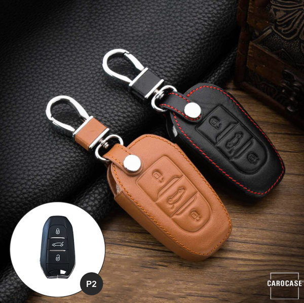 Premium Leder Schlüsselhülle / Schutzhülle (LEK59) passend für Opel,  Toyota, Citroen, Peugeot Schlüssel inkl. Lederband