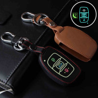 Coque de clé de Voiture en cuir compatible avec Hyundai clés inkl. Karabiner (LEK2-D1)